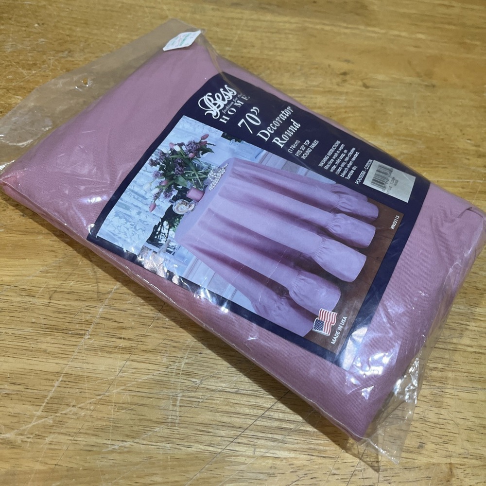 Vtg Bess Home Rose‎ Pink Tablecloth Fabric Table Cloth 70" Round Ruffled